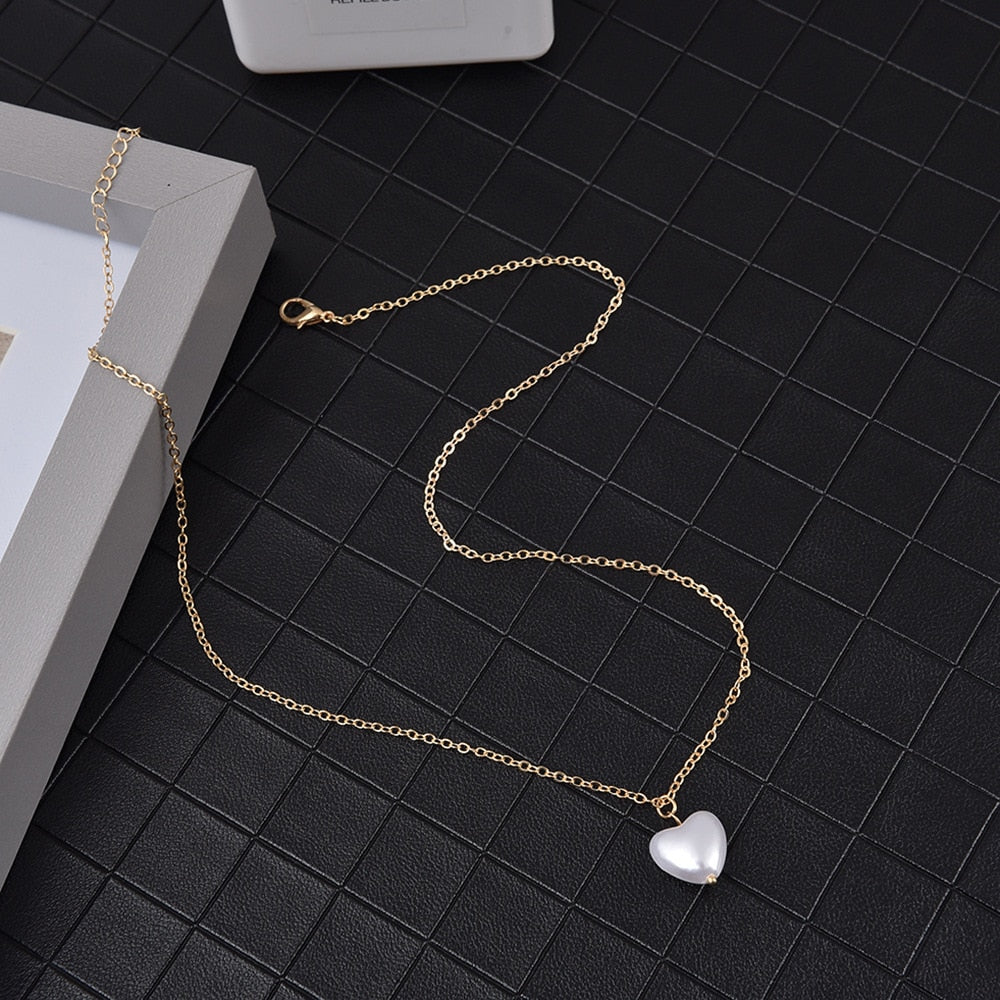 SUMENG Double Layer Chain  Kpop Pearl Choker Necklace