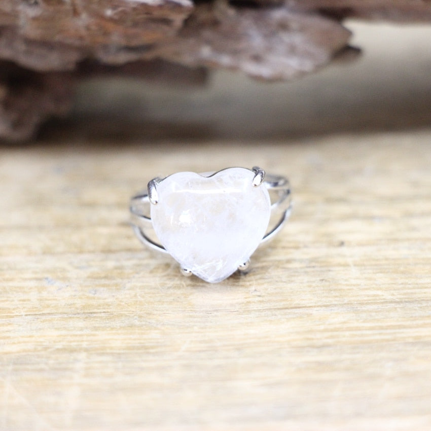 Heart Gems Stone Quartz Adjustable Ring