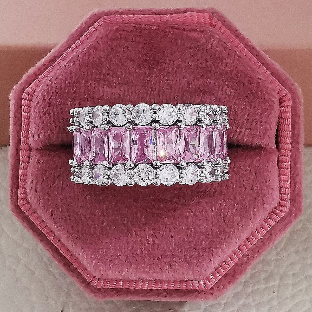 Luxury Rose Gold Silver Color Big Wheel Band Eternity Ring