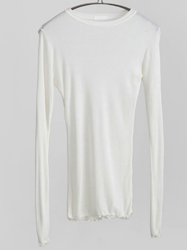 Slim High Quality Long Sleeve Sexy Thin T-shirt see through