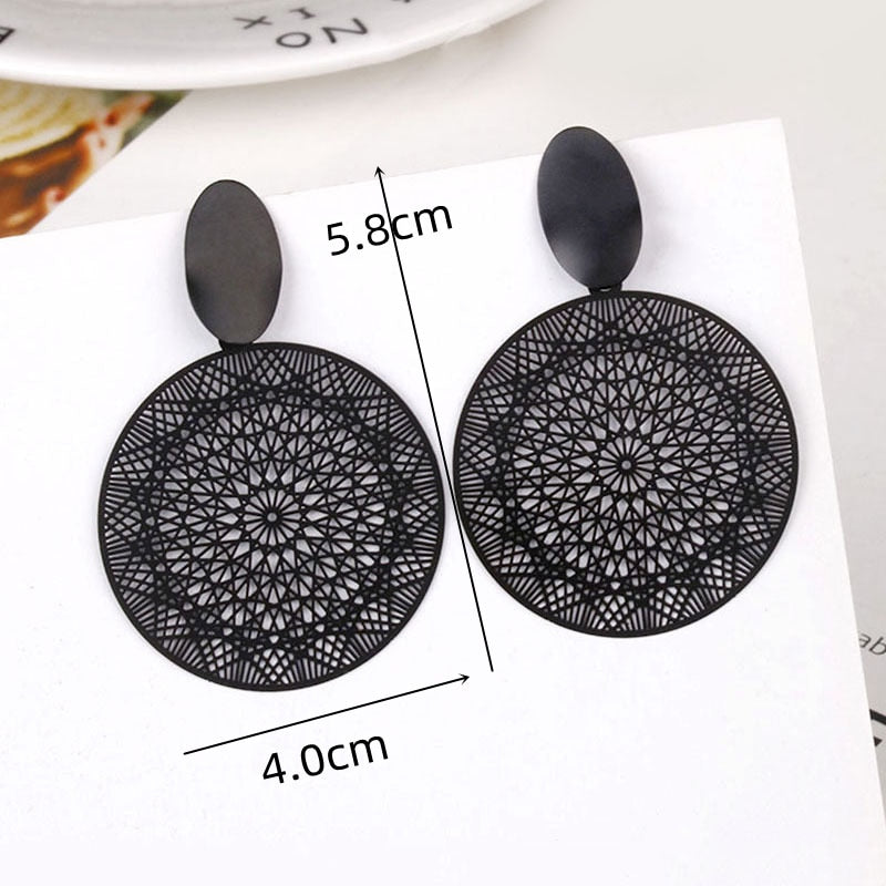 Big Black Flower Hanging Earrings For Women Exaggerated Rock Personality