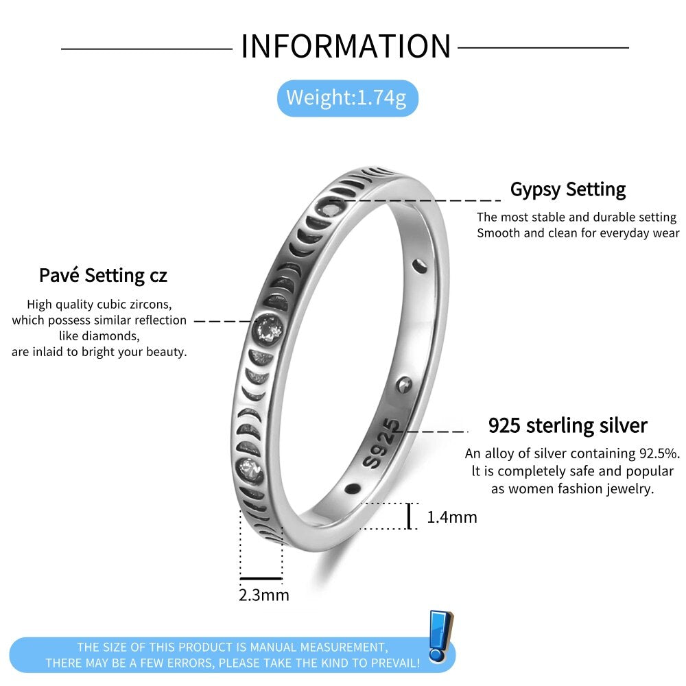 RORU 925 Silver Slim Stacking Trendy Retro Oxidized Zircon Ring