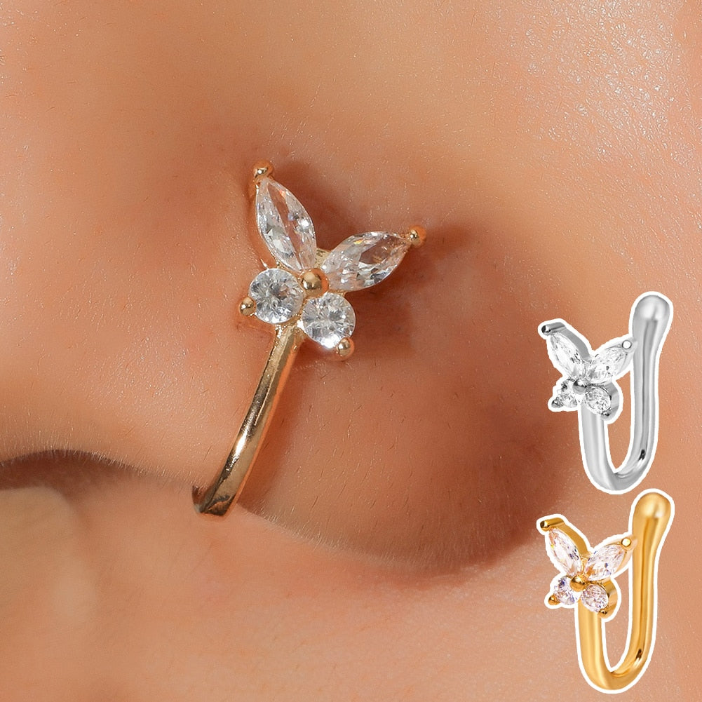 1 Pcs butterfly Non Pierced Without Hole Nose Ring Clip On Nose Hoop Ring Fake Piercings Ear Cuff Tragus Earrings Cartilage
