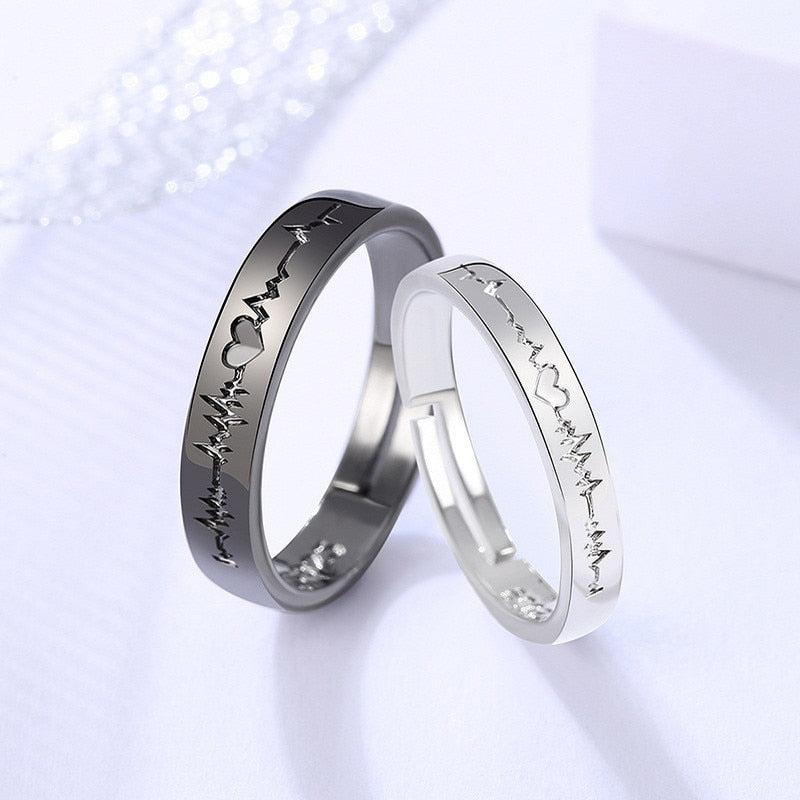 2Pcs/set Black White Romantic Couple Rings