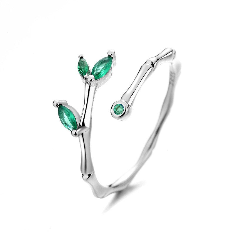 VENTFILLE 925 Sterling Silver small leaves micro-insert opening ring