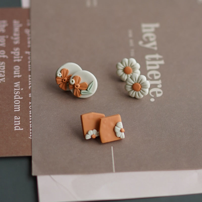 Handmade Molded Irregular Floral Multi Colors Earring