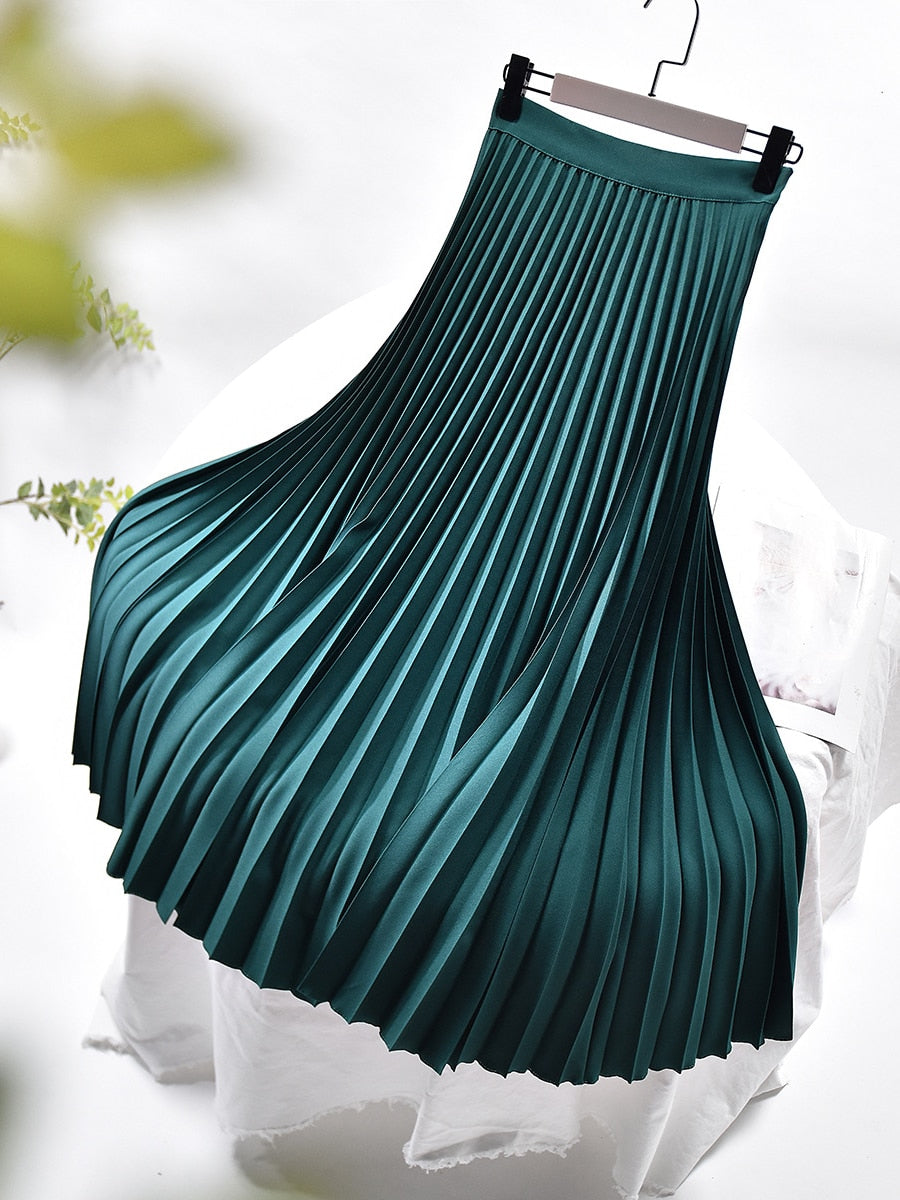 Elegant Chic Solid Pleated High Waist Skirt