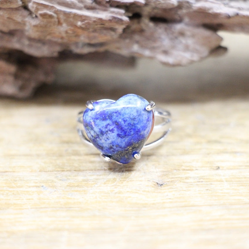 Heart Gems Stone Quartz Adjustable Ring