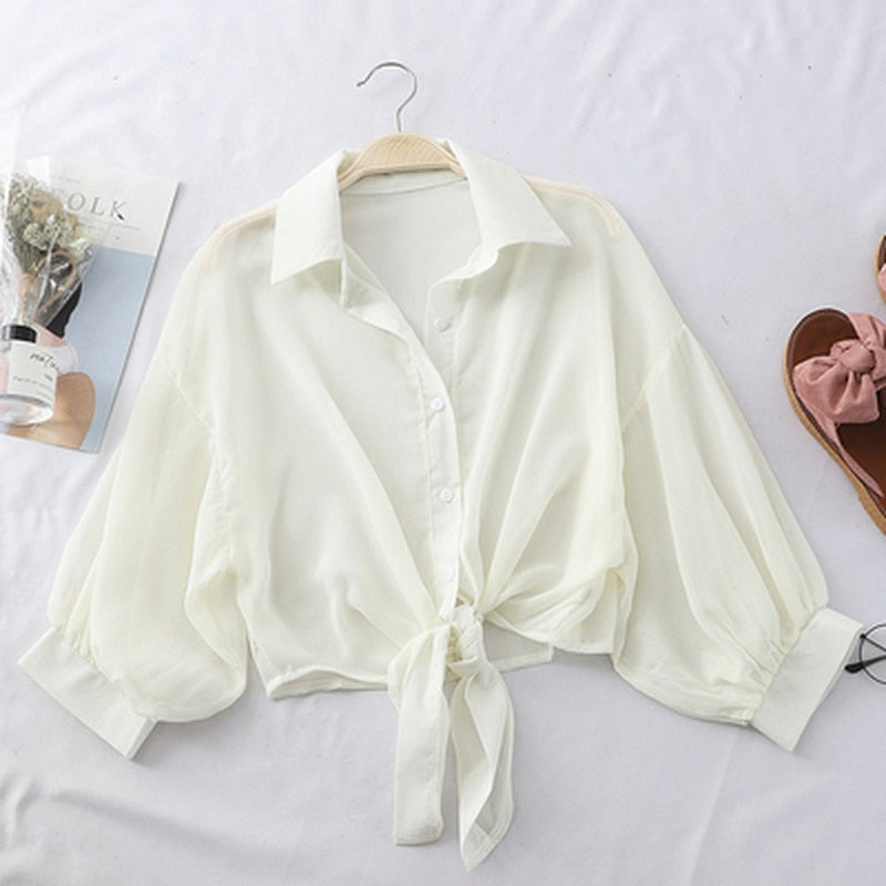 Summer Buttoned Up Shirt Loose Blouse Chiffon Shirt