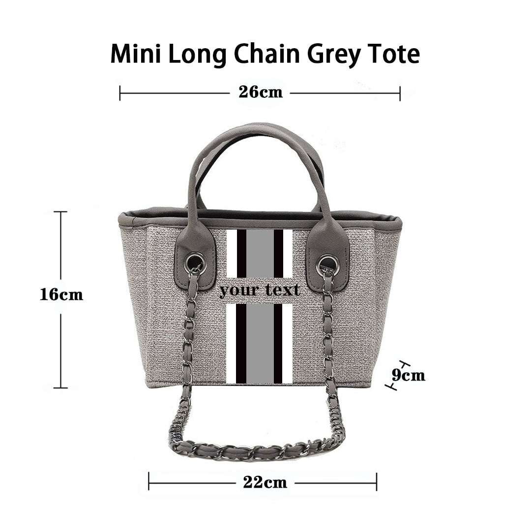 Customised Chain Handbag White Stripe Initials Canvas Tote Bag