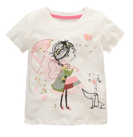 Summer Comfortable Lovely Toddler Girls Short Sleeve Cartoon Cotton T-Shirt