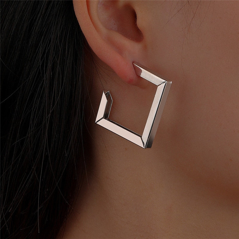 Korean Geometry Metal Earrings For women