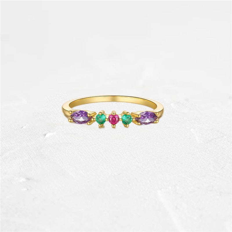 Aide 925 Sterling Silver Gold Single Round Zircon Crystal Ring