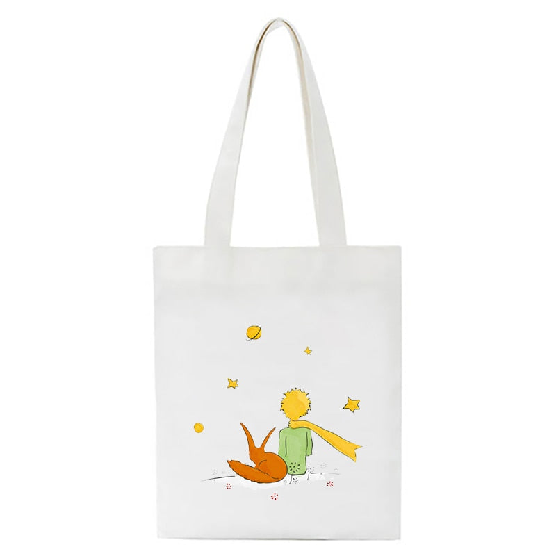 Cartoon Little Prince Women Canvas Eco Foldable Reusable Shopper Bag