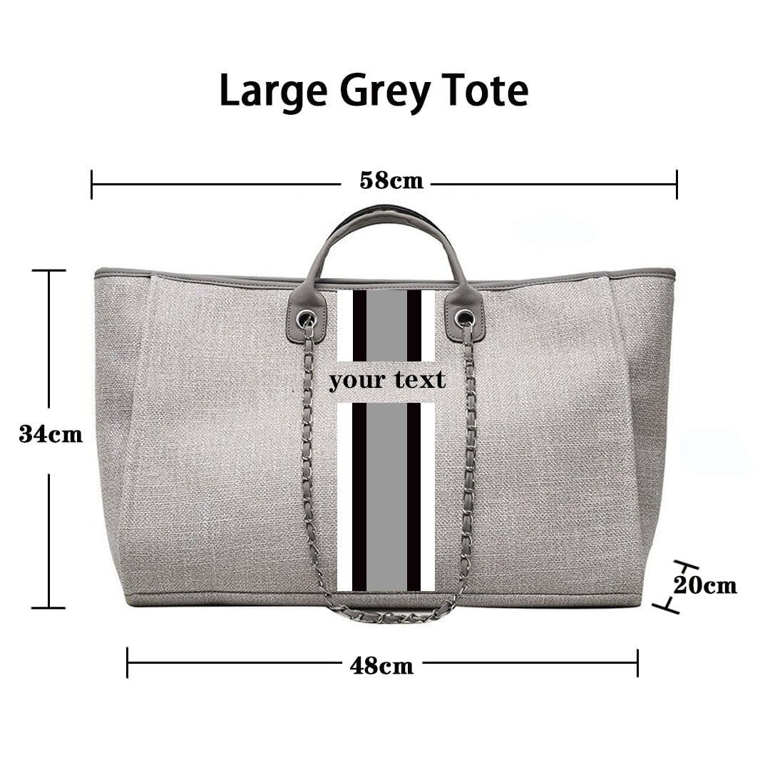 Customised Chain Handbag White Stripe Initials Canvas Tote Bag