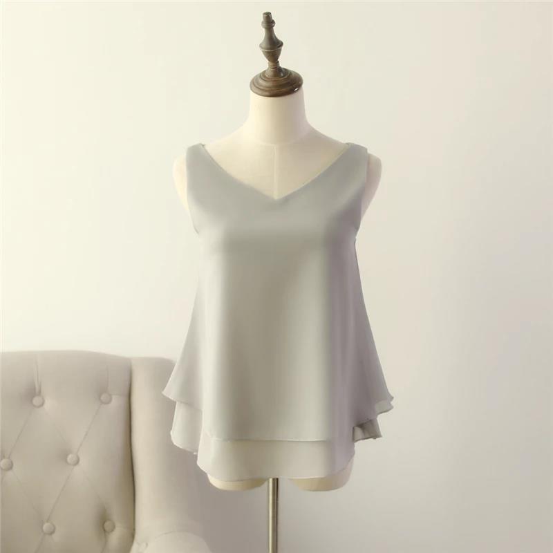 Summer Sleeveless Chiffon Shirt Solid V-neck Casual Blouse