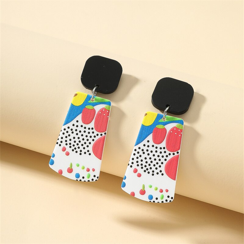 Retro Acrylic Flower Temperament Contrast Color Square Earrings