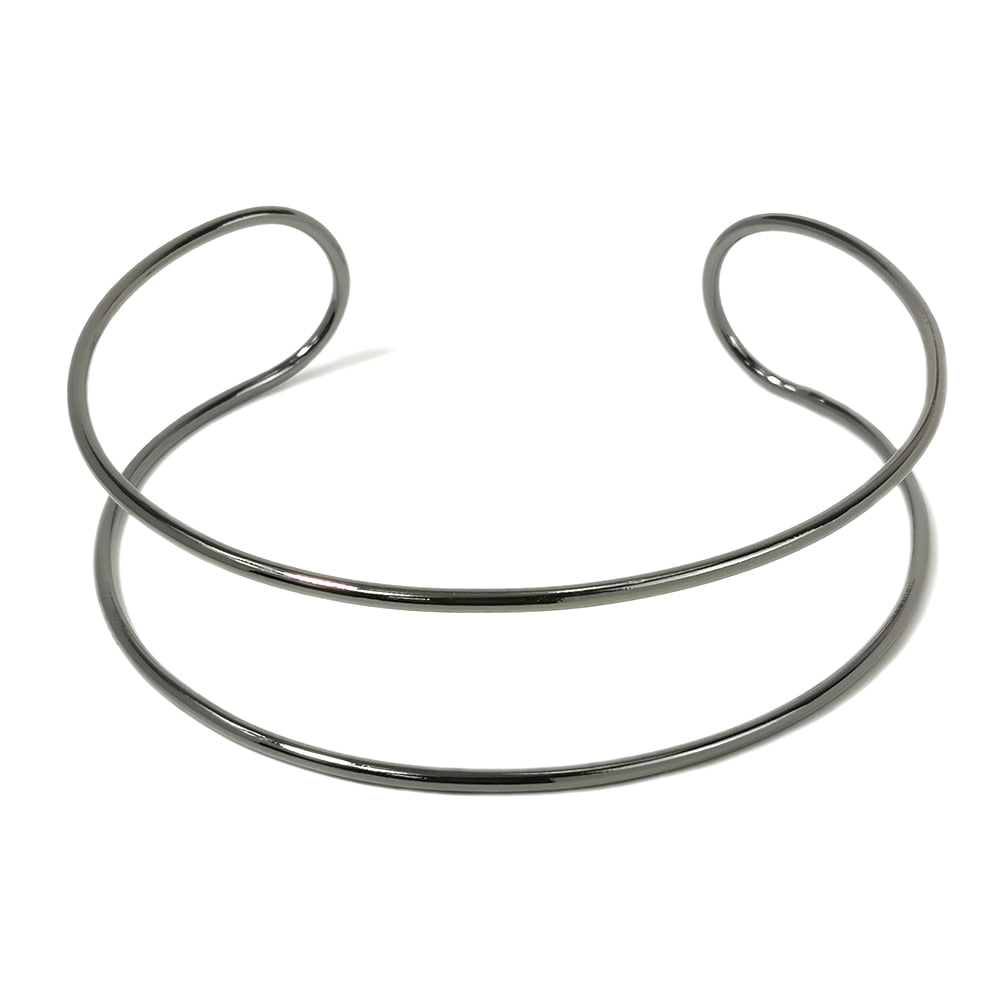 MANILAI Two Metal Line Rigid Bib Neck Torques Choker Necklace