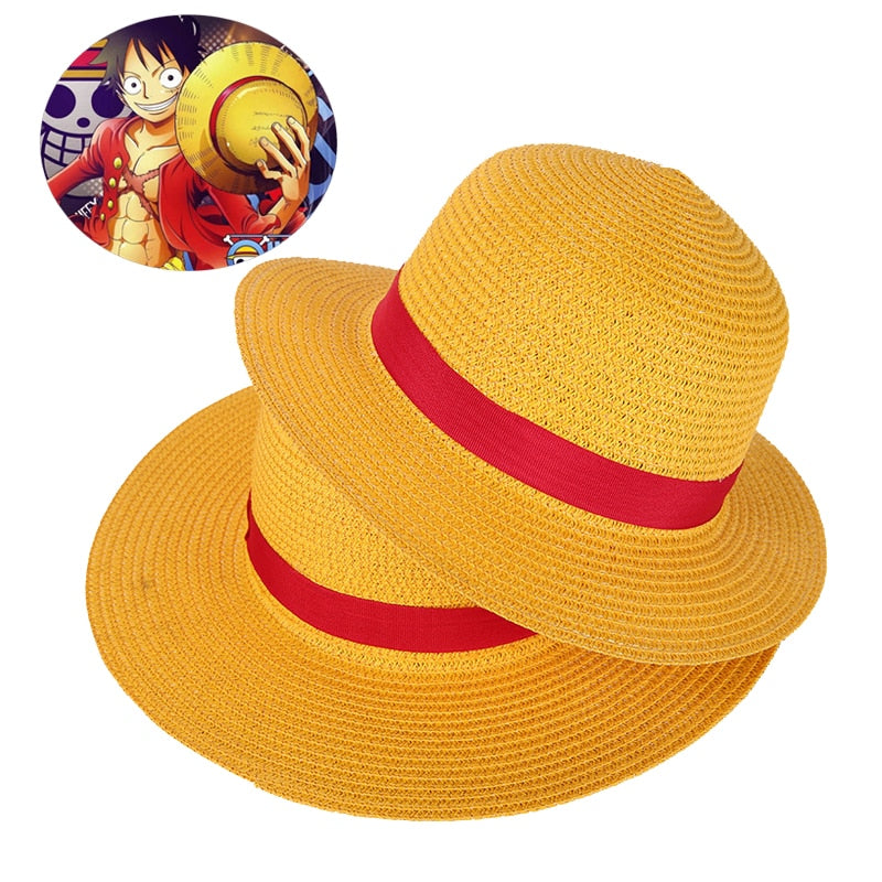 One Piece Cap Straw Hat Neck String Luffy Flat Hats