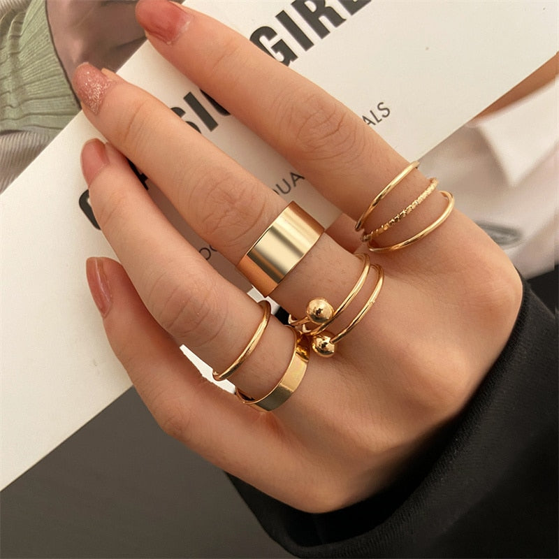 Hollow Heart Ring Set 5PCS Elegant Vintage Adjustable