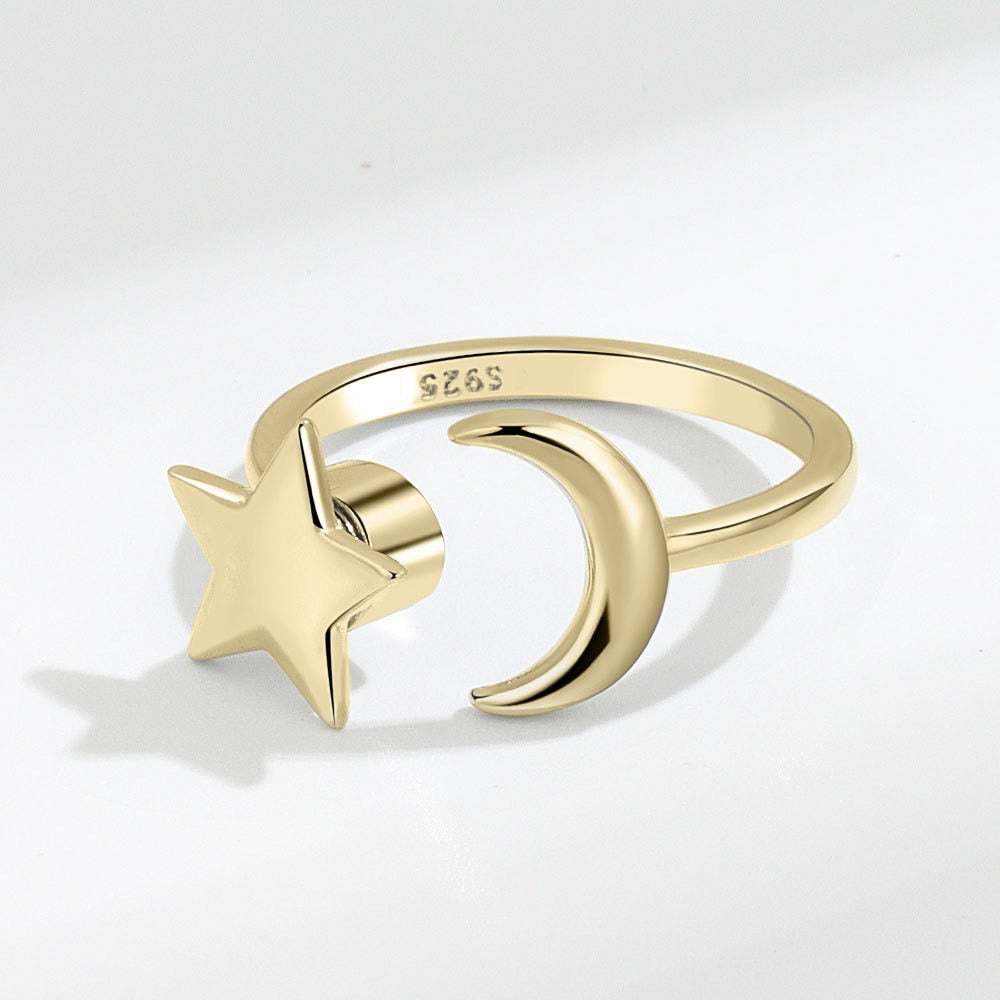 Zircon Moon Star Stainless Steel Adjustable Finger Ring