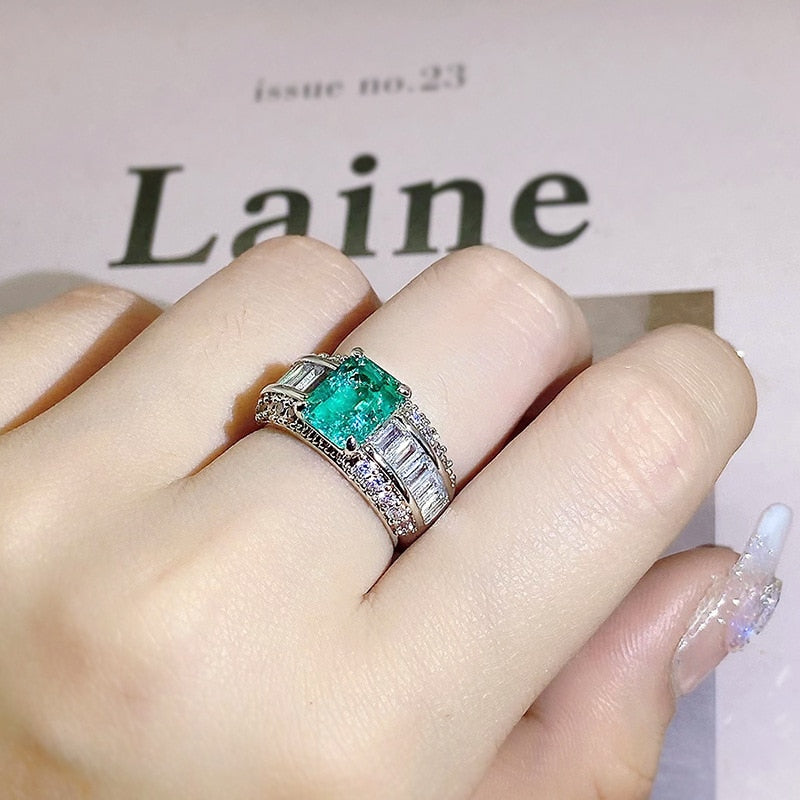 925 Silver High Carbon Seiko Quality Princess Square Paraiba Ring