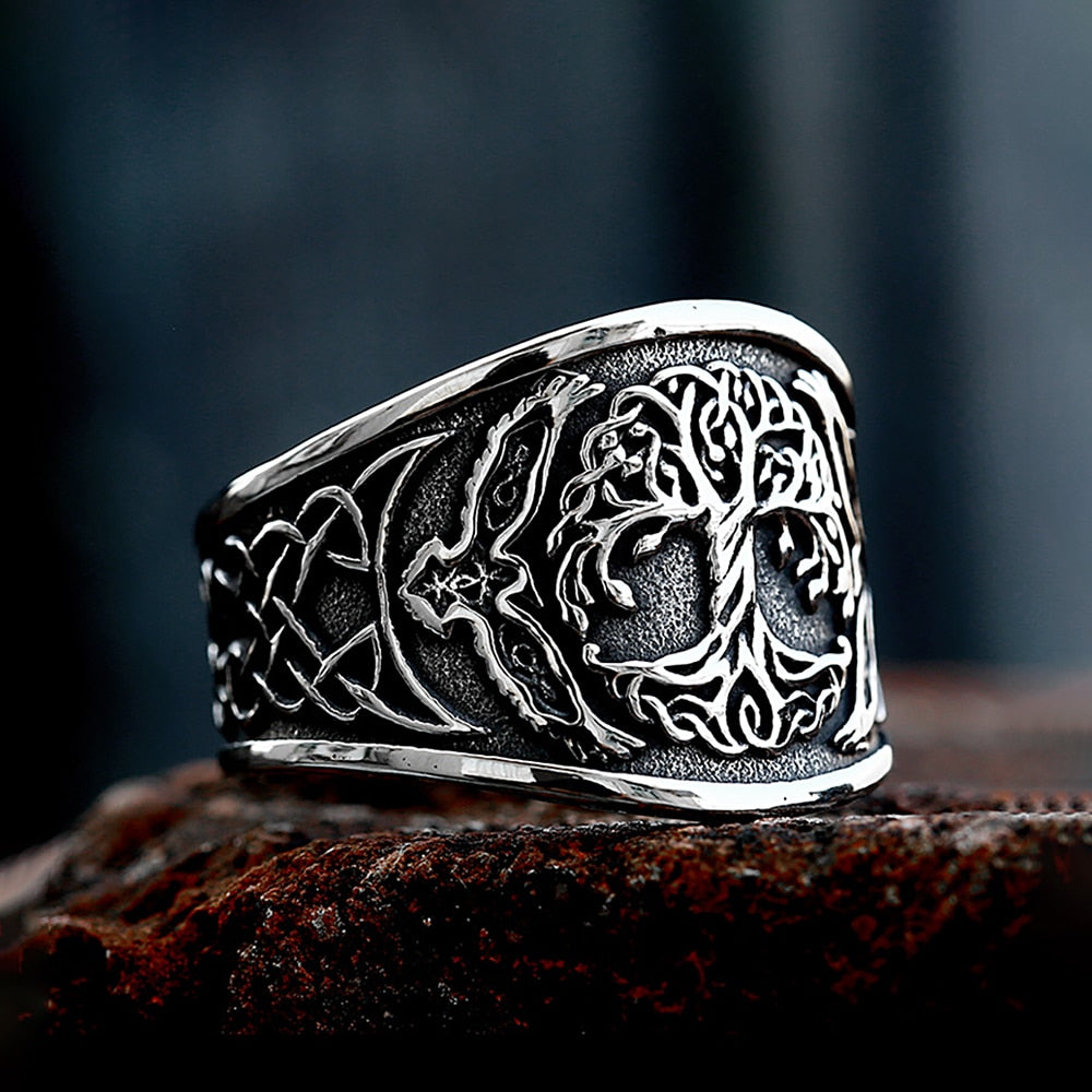 Vintage Viking Tree Of Life Nordic Mythology Stainless Steel Ring