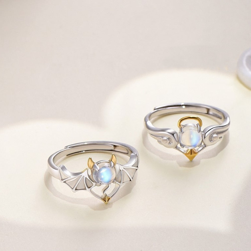 Fashion Angel and Devil Wings Gothic Exquisite Moonstone Adjustable Ring