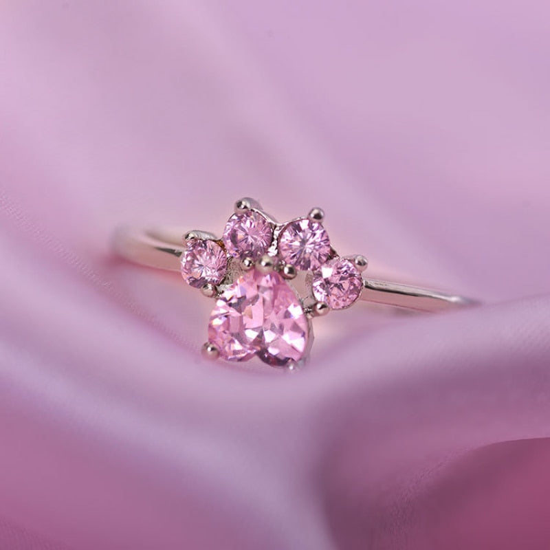 Pink Zircon Set Cute Cartoon Open Stainless Steel Ring - Jeglowstore