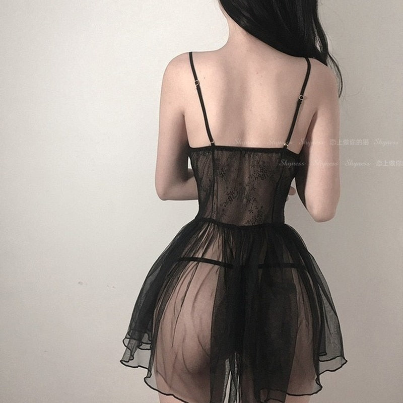 Sexy Lingerie Black Lace Short Nightdress