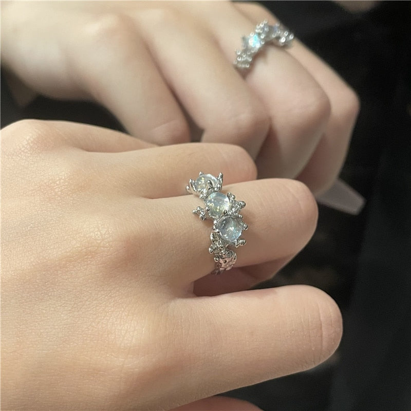 Korean Crystal Opal Irregular Zircon Star Ring