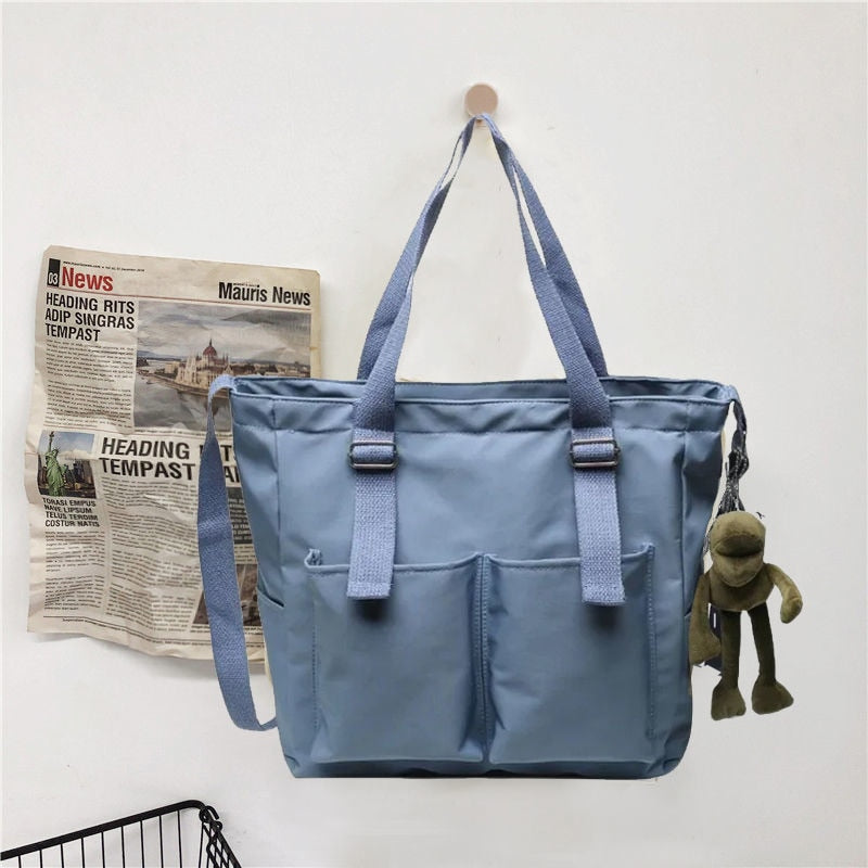 Simple Zipper Nylon Waterproof Large Capacity Tote Bag