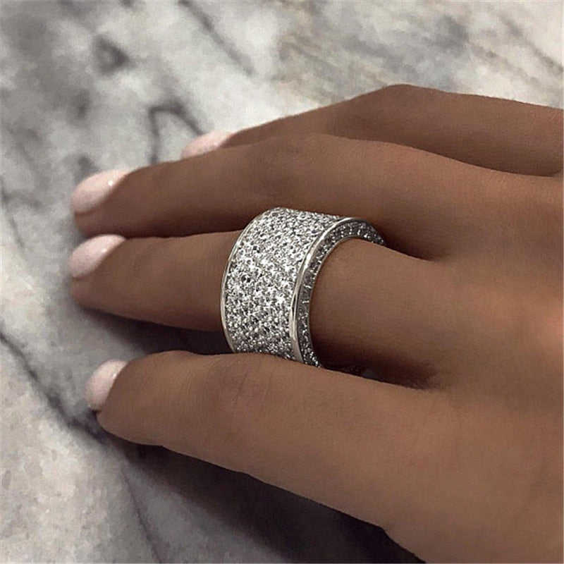 Huitan Luxury Wide Promise Paved CZ Silver Color/Gold Color Sparkling Ring