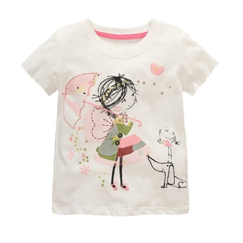 Summer Comfortable Lovely Toddler Girls Short Sleeve Cartoon Cotton T-Shirt