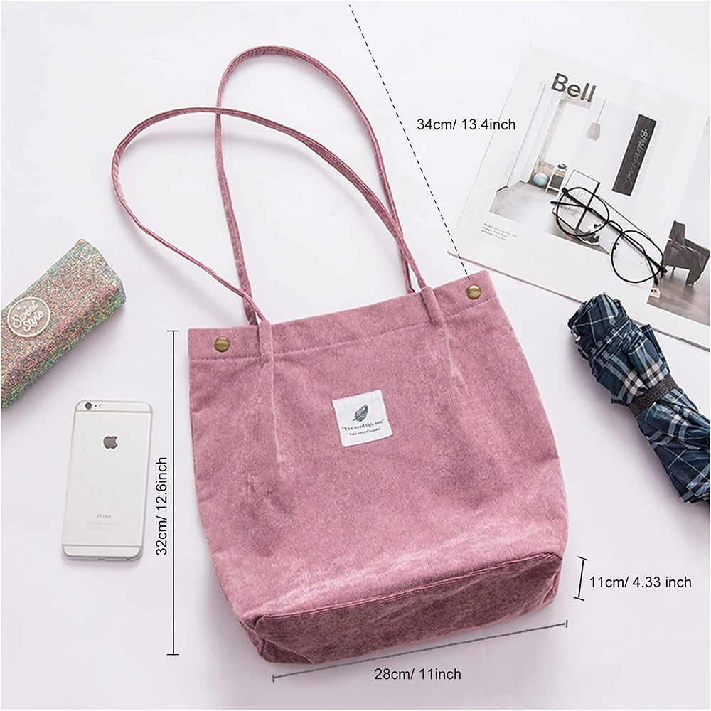 Women Corduroy Shopping Bag Girl Reusable Foldable Canvas