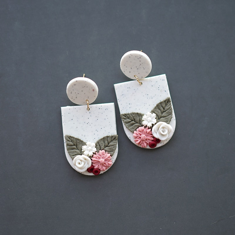 Handmade Molded Irregular Floral Multi Colors Earring