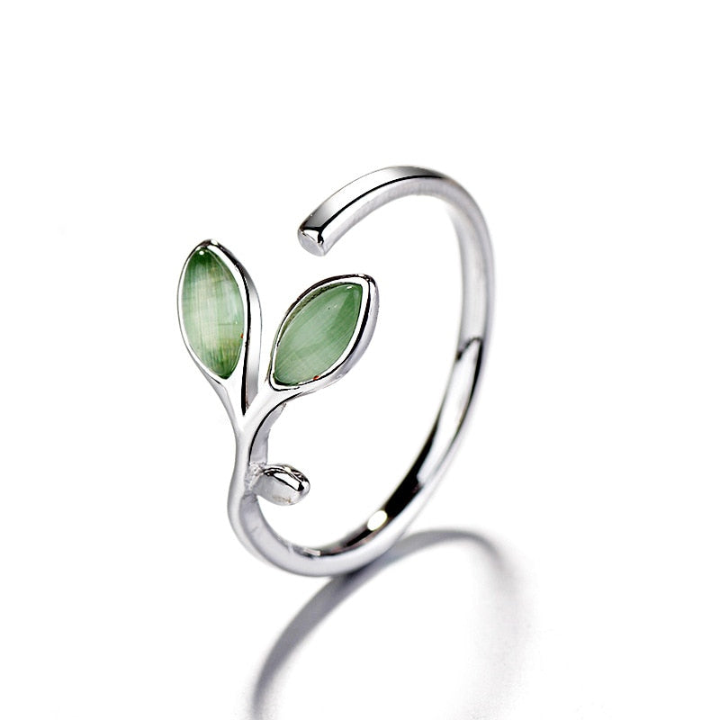 VENTFILLE 925 Sterling Silver small leaves micro-insert opening ring