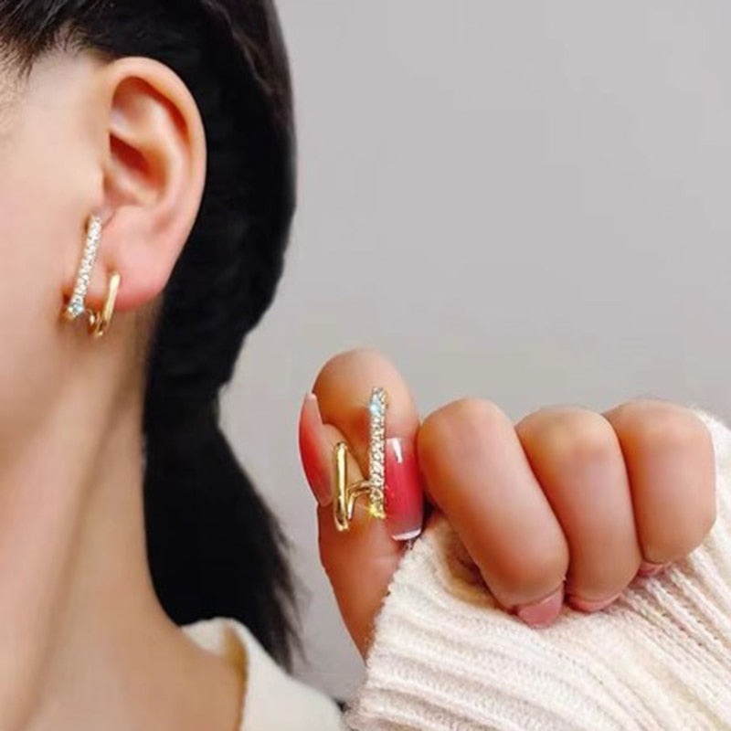 Korean Four-Prong Setting CZ Earing Claw Ear Hook Clip