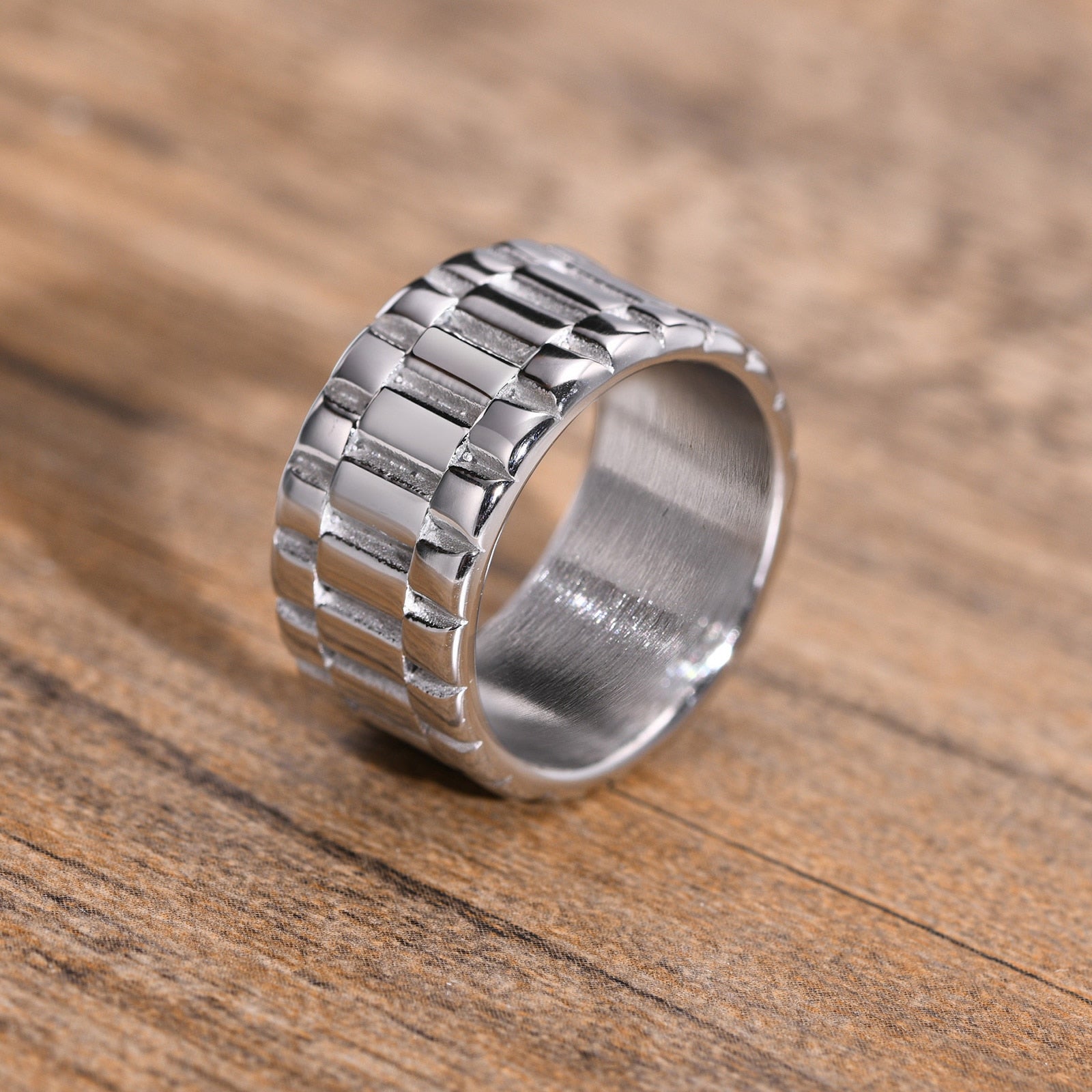 Vnox 11mm Watch Band Shaped Rock Gothic Ring Stainless Steel