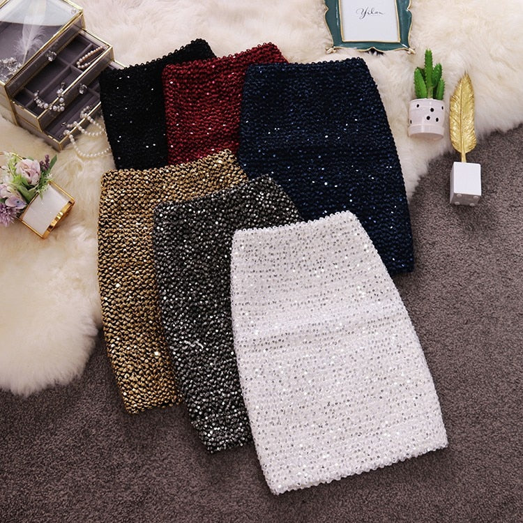 Fashion Bling Women Gold Sequin Short Wrap Mini Skirt