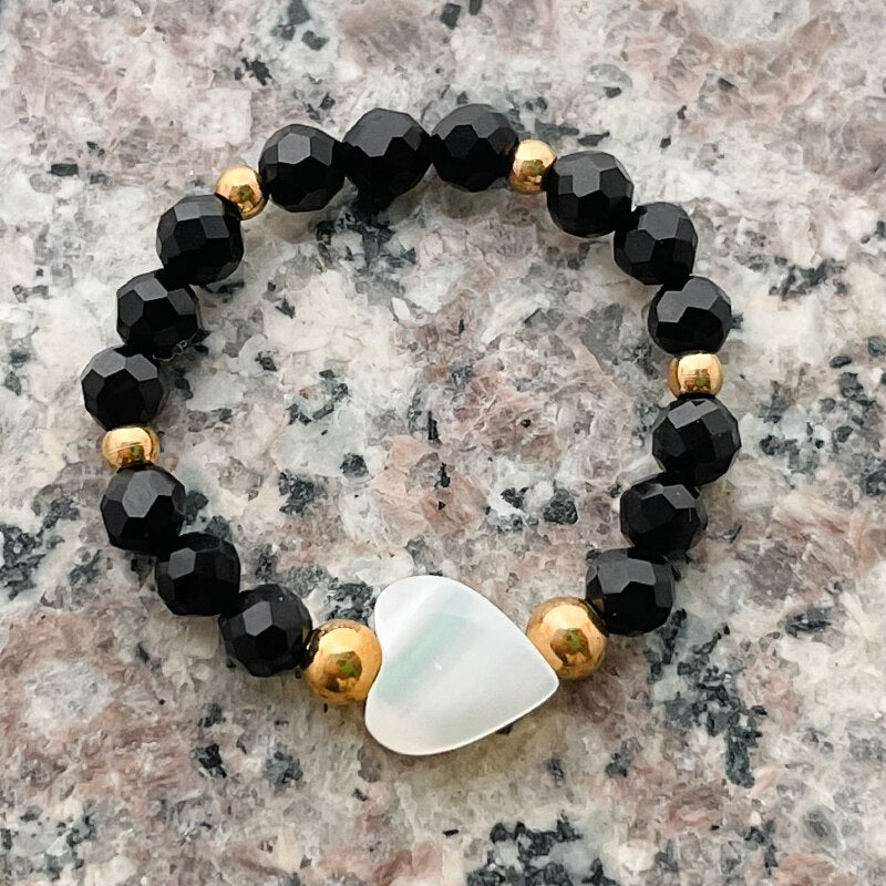 Fashion Natural Stone Moonstone Obsidian Stainless Steel Ring