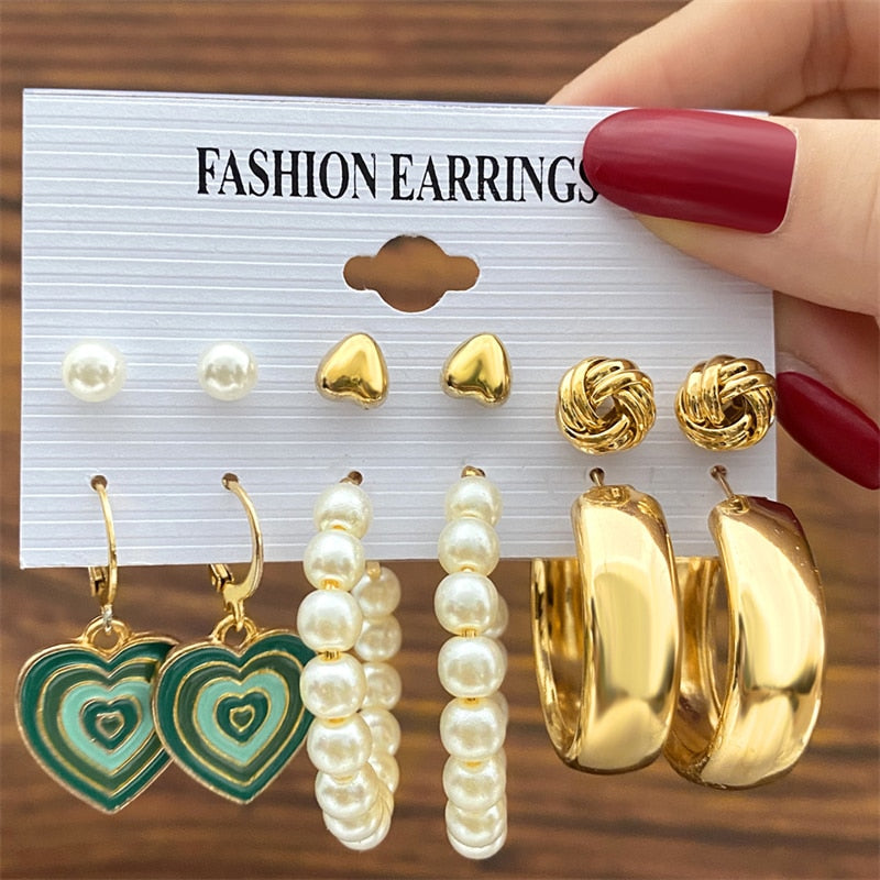 17KM Vintage Geometric Gold Plated Metal Earrings Set