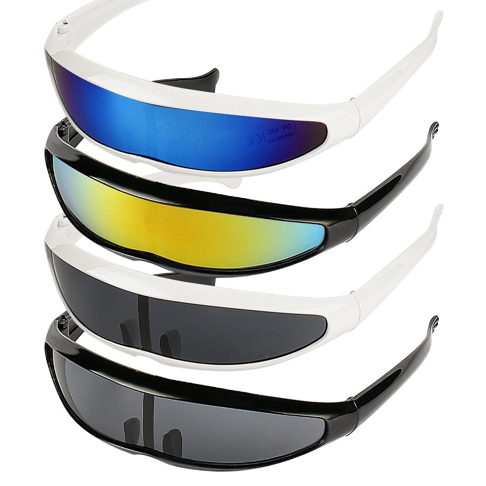 Futuristic Narrow Cyclops Visor Sunglasses Laser Eyeglasses UV400 Personality Mirrored Lens