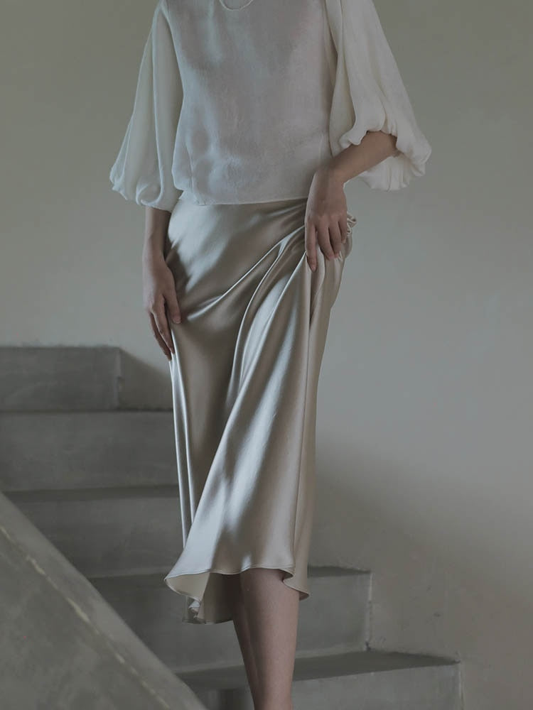 Korean Fashion Satin Silk A-line Skirt