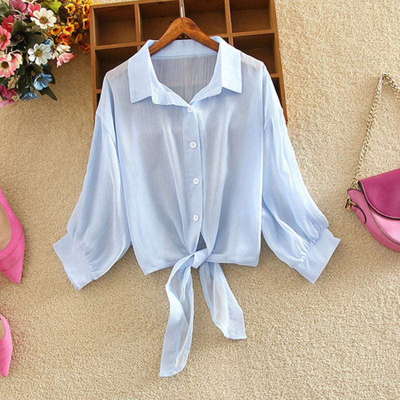 Summer Buttoned Up Shirt Loose Blouse Chiffon Shirt