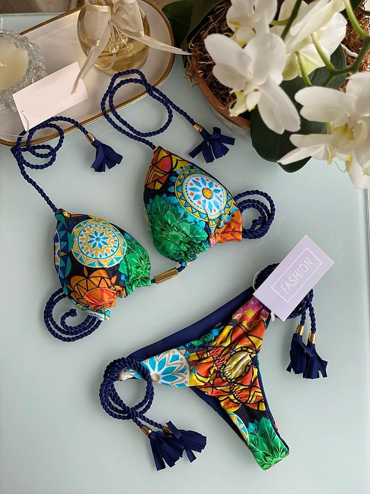 Miyouj Thong Bikini Set 2022 Blue Color Swimsuit Woman Sexy Bathing Suits Two Piece Bikinis Triangle Bandage Female Beachwear