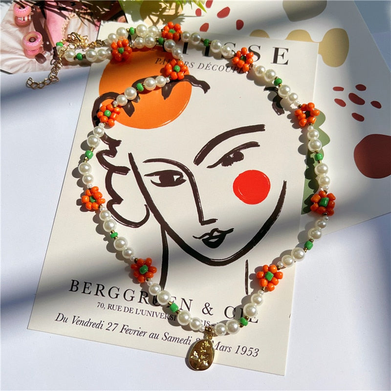 Salircon Trend Bohemia Rainbow Color Seed Beads Chain Choker Necklace