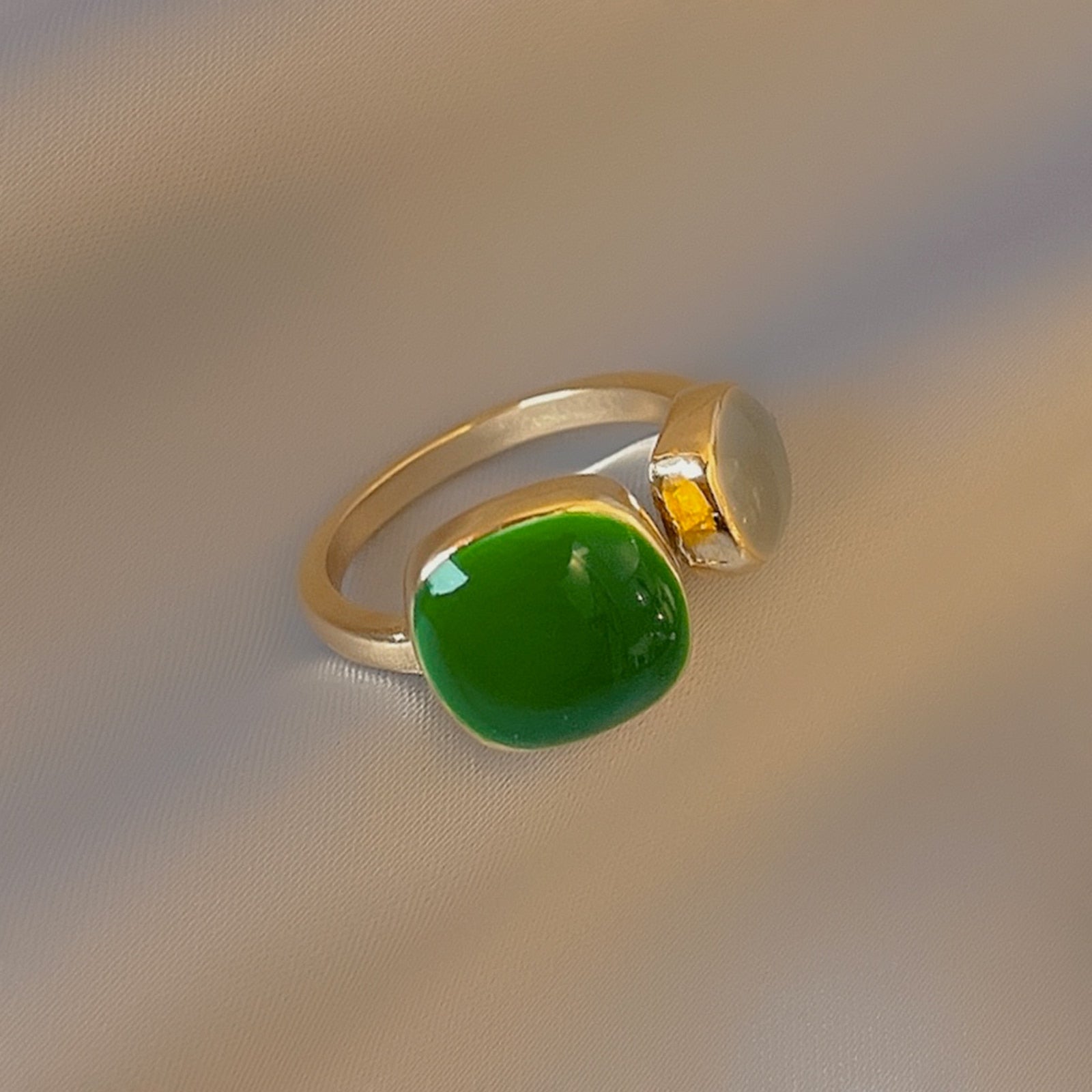 LATS French Retro Drop Glaze Gold Color Open Ring