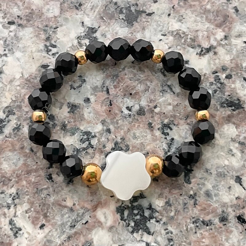 Fashion Natural Stone Moonstone Obsidian Stainless Steel Ring