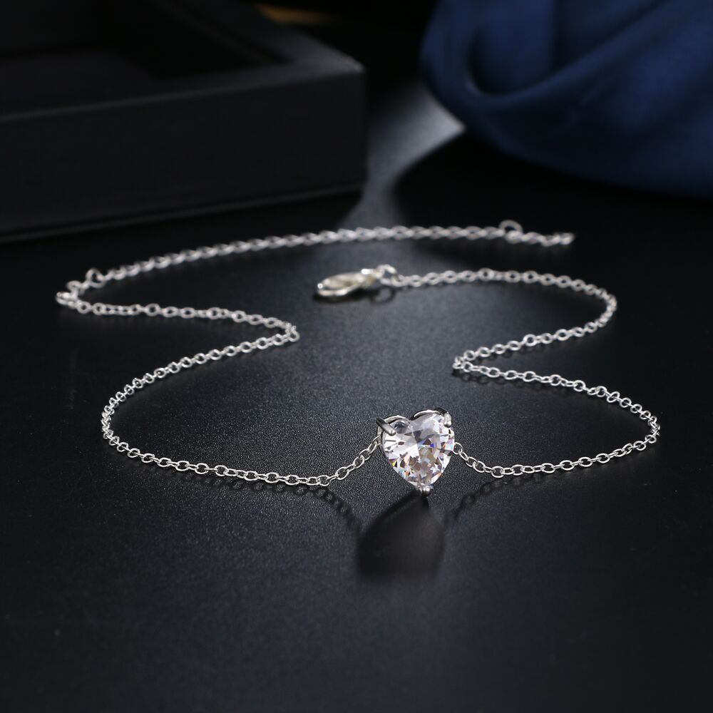 Shiny Bling Zircon Double Layer Heart Clavicle Chain  Necklace